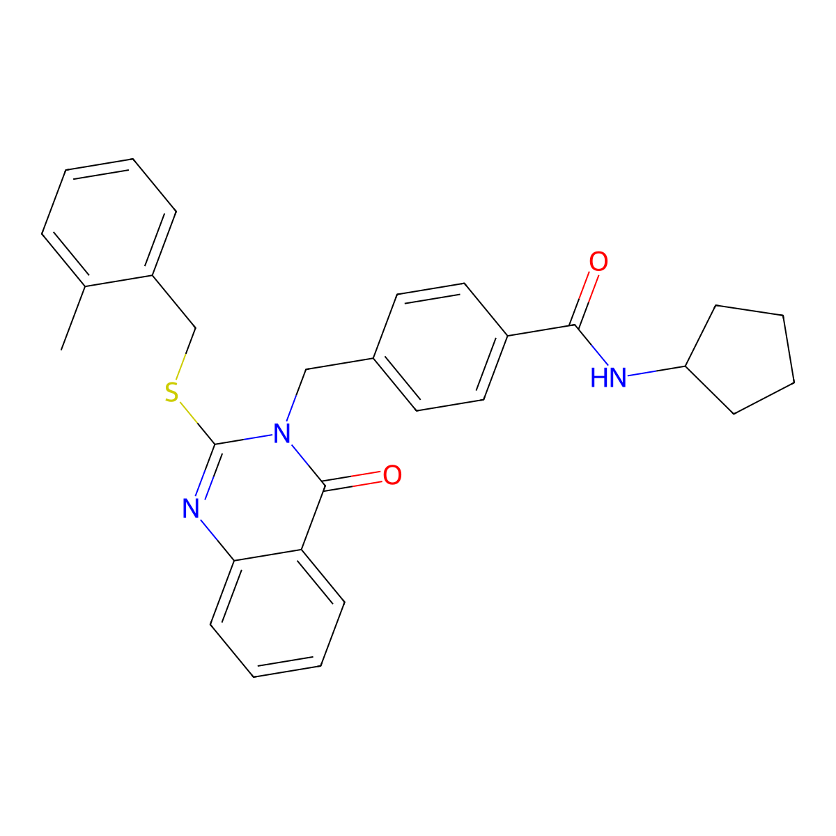 N-cyclopentyl-4-((2-((2-methylbenzyl)thio)-4-oxoquinazolin-3(4H)-yl)methyl)benzamide molecular structure, CAS 1115433-72-1
