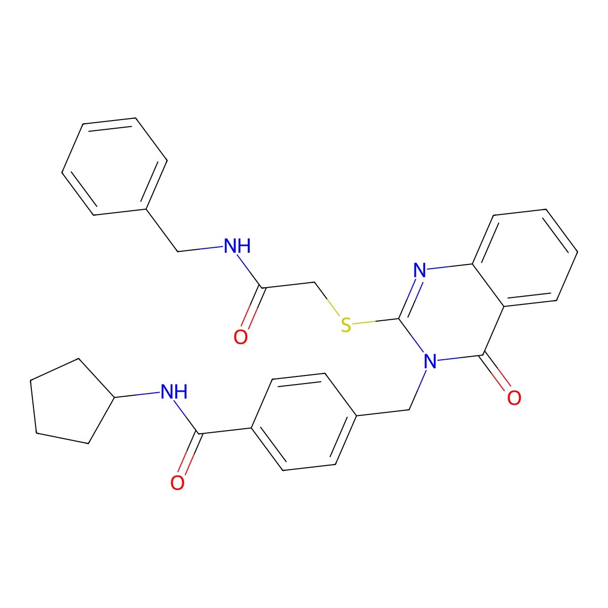 4-((2-((2-(benzylamino)-2-oxoethyl)thio)-4-oxoquinazolin-3(4H)-yl)methyl)-N-cyclopentylbenzamide molecular structure, CAS 1115433-75-4