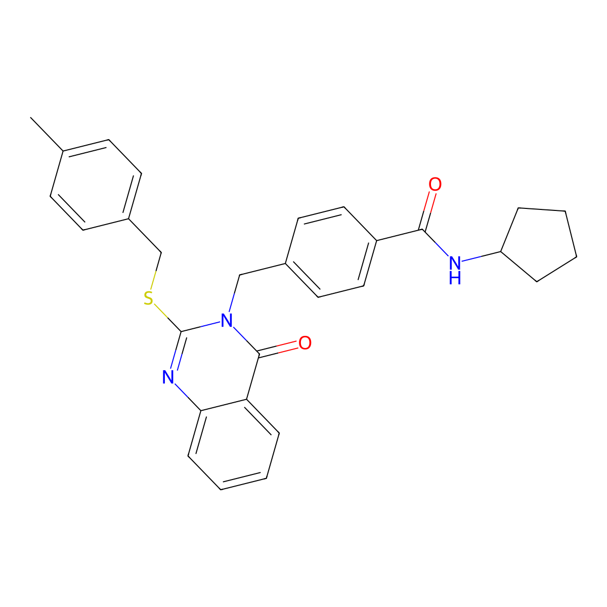 N-cyclopentyl-4-((2-((4-methylbenzyl)thio)-4-oxoquinazolin-3(4H)-yl)methyl)benzamide molecular structure, CAS 1115433-77-6