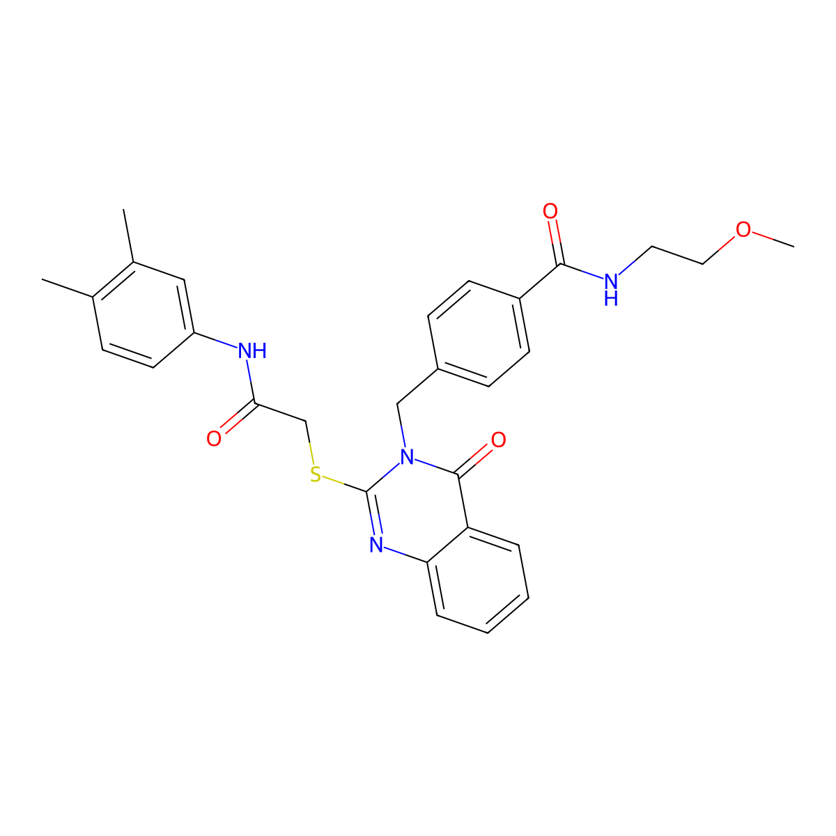 4-{[2-({[(3,4-dimethylphenyl)carbamoyl]methyl}sulfanyl)-4-oxo-3,4-dihydroquinazolin-3-yl]methyl}-N-(2-methoxyethyl)benzamide molecular structure, CAS 1115434-27-9