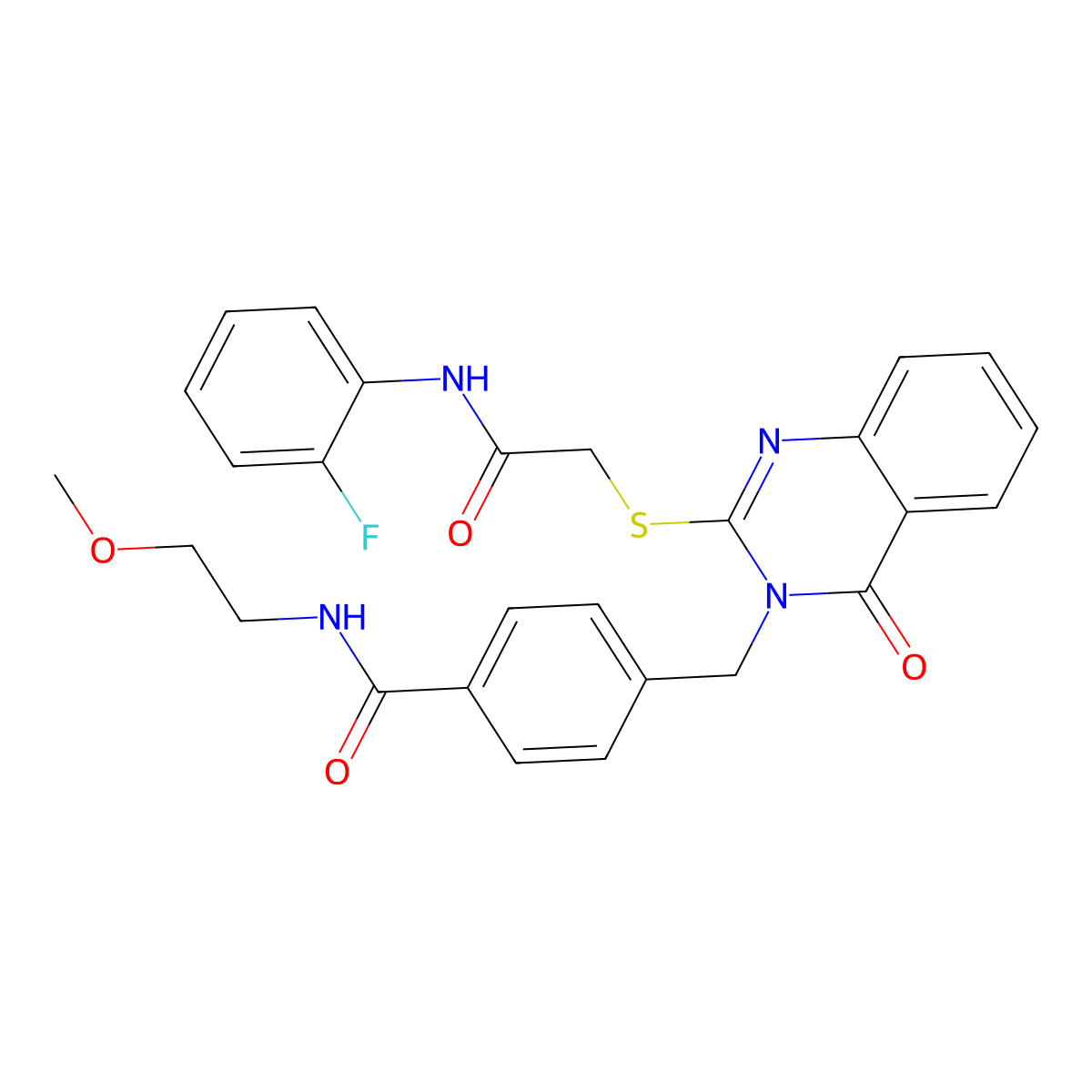 4-((2-((2-((2-fluorophenyl)amino)-2-oxoethyl)thio)-4-oxoquinazolin-3(4H)-yl)methyl)-N-(2-methoxyethyl)benzamide molecular structure, CAS 1115434-36-0