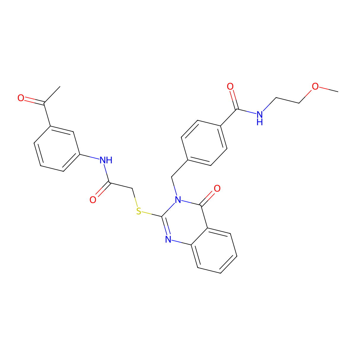 4-{[2-({[(3-acetylphenyl)carbamoyl]methyl}sulfanyl)-4-oxo-3,4-dihydroquinazolin-3-yl]methyl}-N-(2-methoxyethyl)benzamide molecular structure, CAS 1115434-39-3