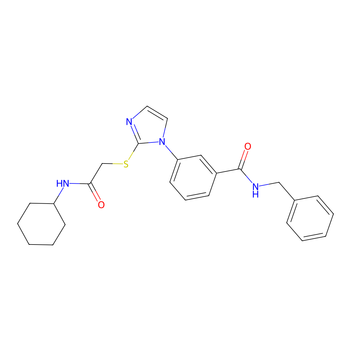 N-benzyl-3-(2-((2-(cyclohexylamino)-2-oxoethyl)thio)-1H-imidazol-1-yl)benzamide molecular structure, CAS 1115439-92-3