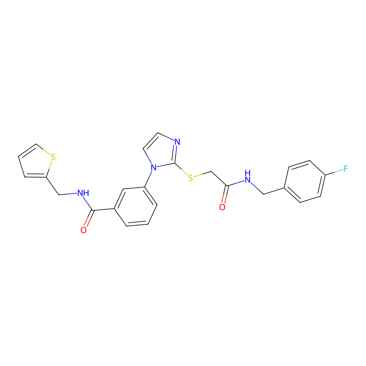 3-{2-[({[(4-fluorophenyl)methyl]carbamoyl}methyl)sulfanyl]-1H-imidazol-1-yl}-N-[(thiophen-2-yl)methyl]benzamide molecular structure, CAS 1115440-08-8