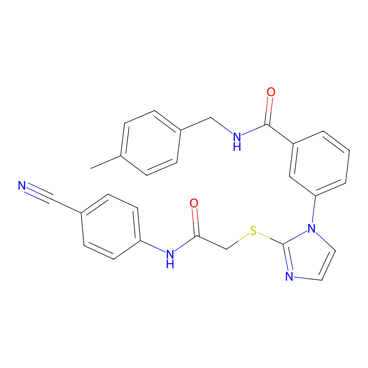 3-[2-({[(4-cyanophenyl)carbamoyl]methyl}sulfanyl)-1H-imidazol-1-yl]-N-[(4-methylphenyl)methyl]benzamide molecular structure, CAS 1115440-14-6