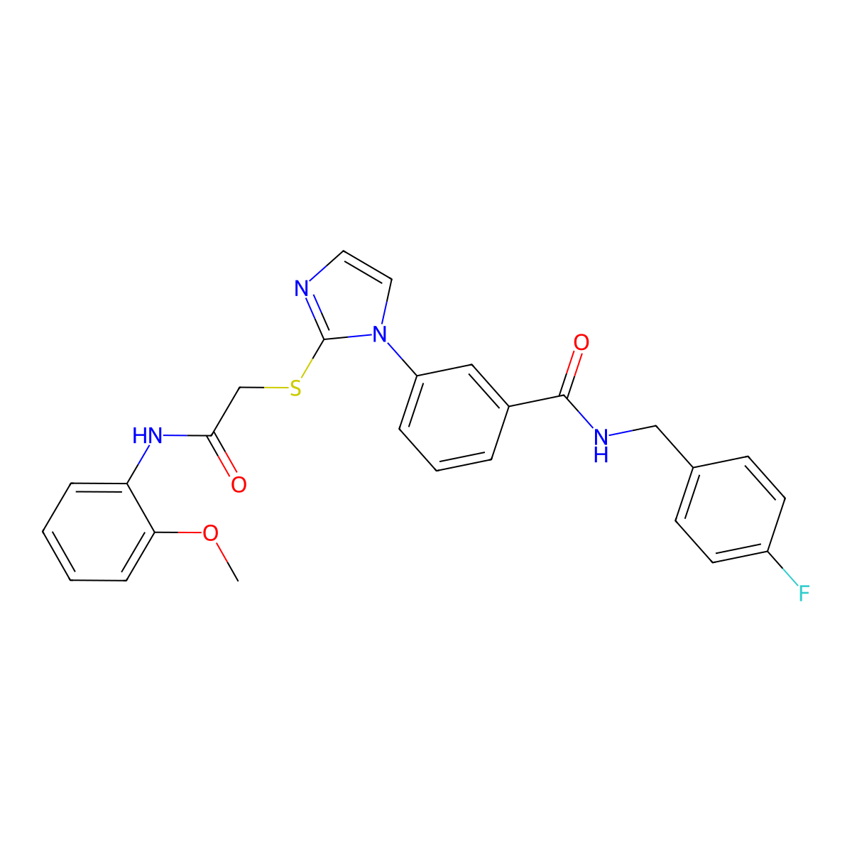 N-[(4-fluorophenyl)methyl]-3-[2-({[(2-methoxyphenyl)carbamoyl]methyl}sulfanyl)-1H-imidazol-1-yl]benzamide molecular structure, CAS 1115440-16-8