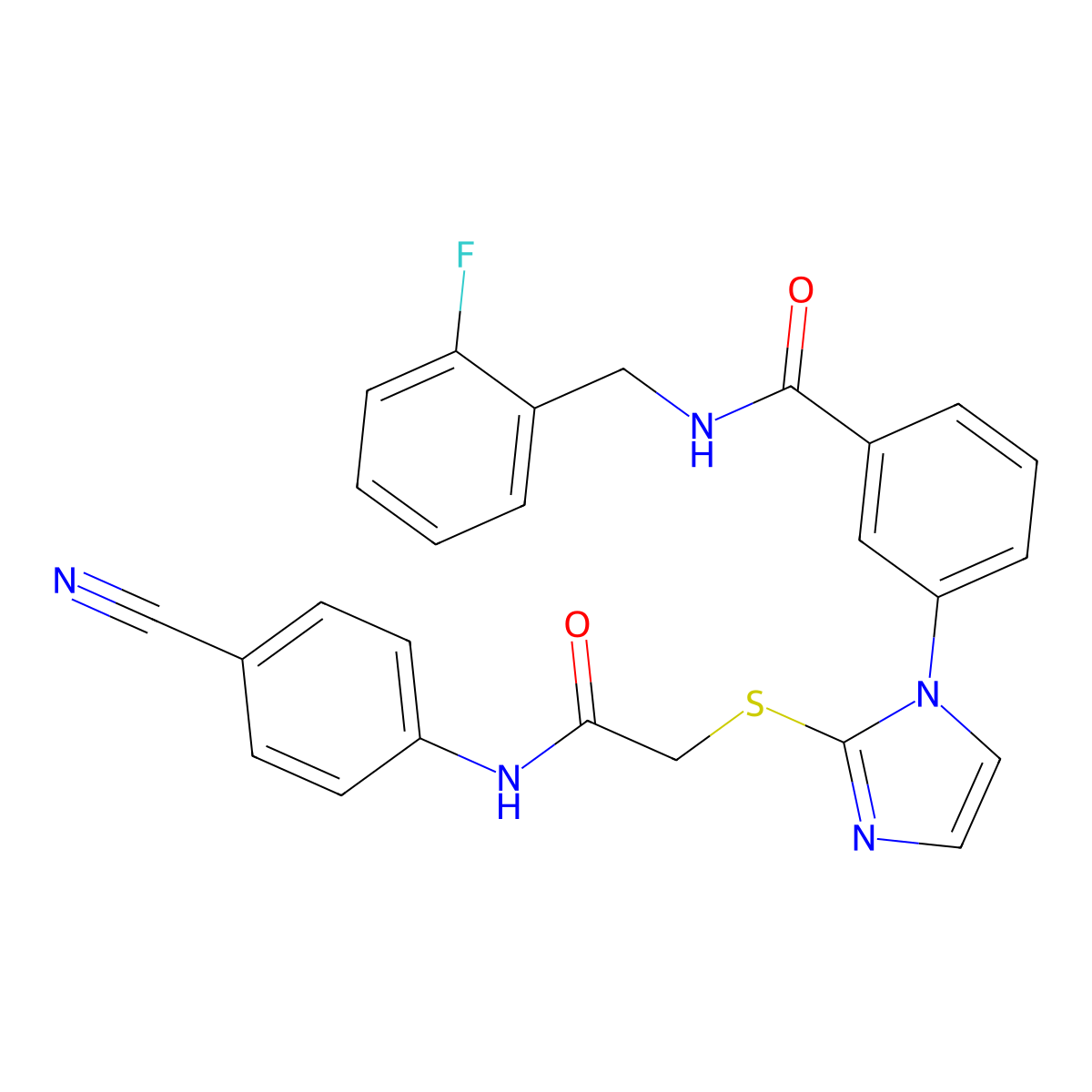 3-[2-({[(4-cyanophenyl)carbamoyl]methyl}sulfanyl)-1H-imidazol-1-yl]-N-[(2-fluorophenyl)methyl]benzamide molecular structure, CAS 1115440-25-9