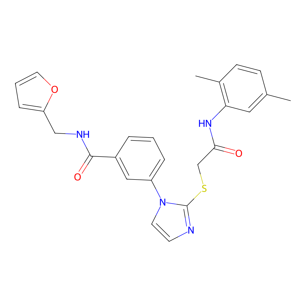 3-[2-({[(2,5-dimethylphenyl)carbamoyl]methyl}sulfanyl)-1H-imidazol-1-yl]-N-[(furan-2-yl)methyl]benzamide molecular structure, CAS 1115440-52-2