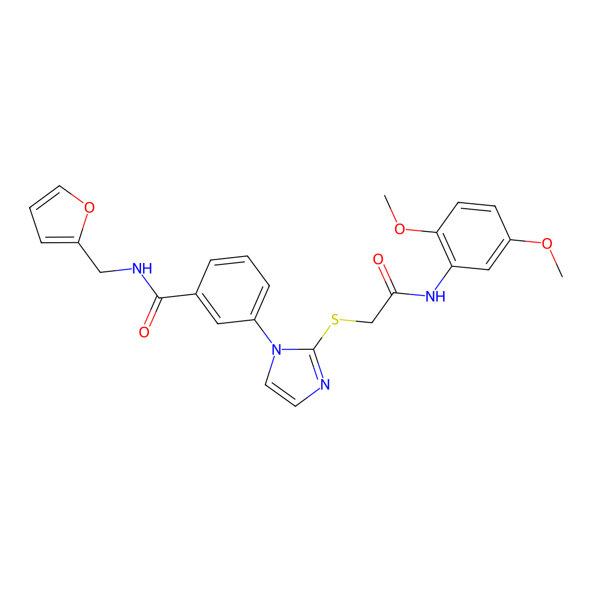 3-[2-({[(2,5-dimethoxyphenyl)carbamoyl]methyl}sulfanyl)-1H-imidazol-1-yl]-N-[(furan-2-yl)methyl]benzamide molecular structure, CAS 1115440-58-8