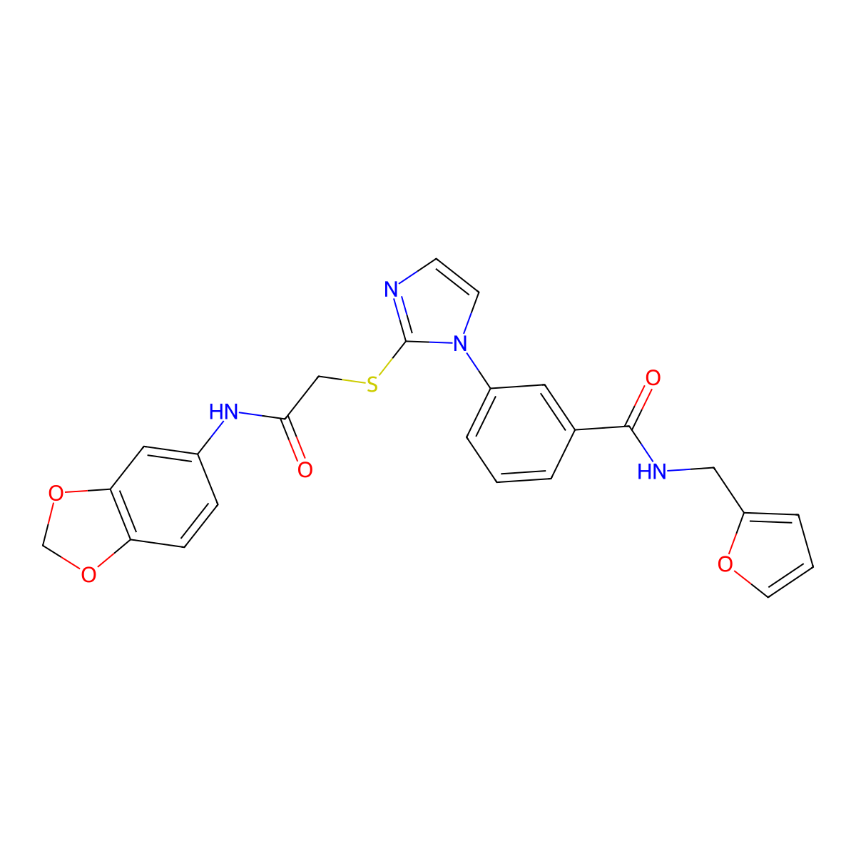 3-[2-({[(2H-1,3-benzodioxol-5-yl)carbamoyl]methyl}sulfanyl)-1H-imidazol-1-yl]-N-[(furan-2-yl)methyl]benzamide molecular structure, CAS 1115440-60-2