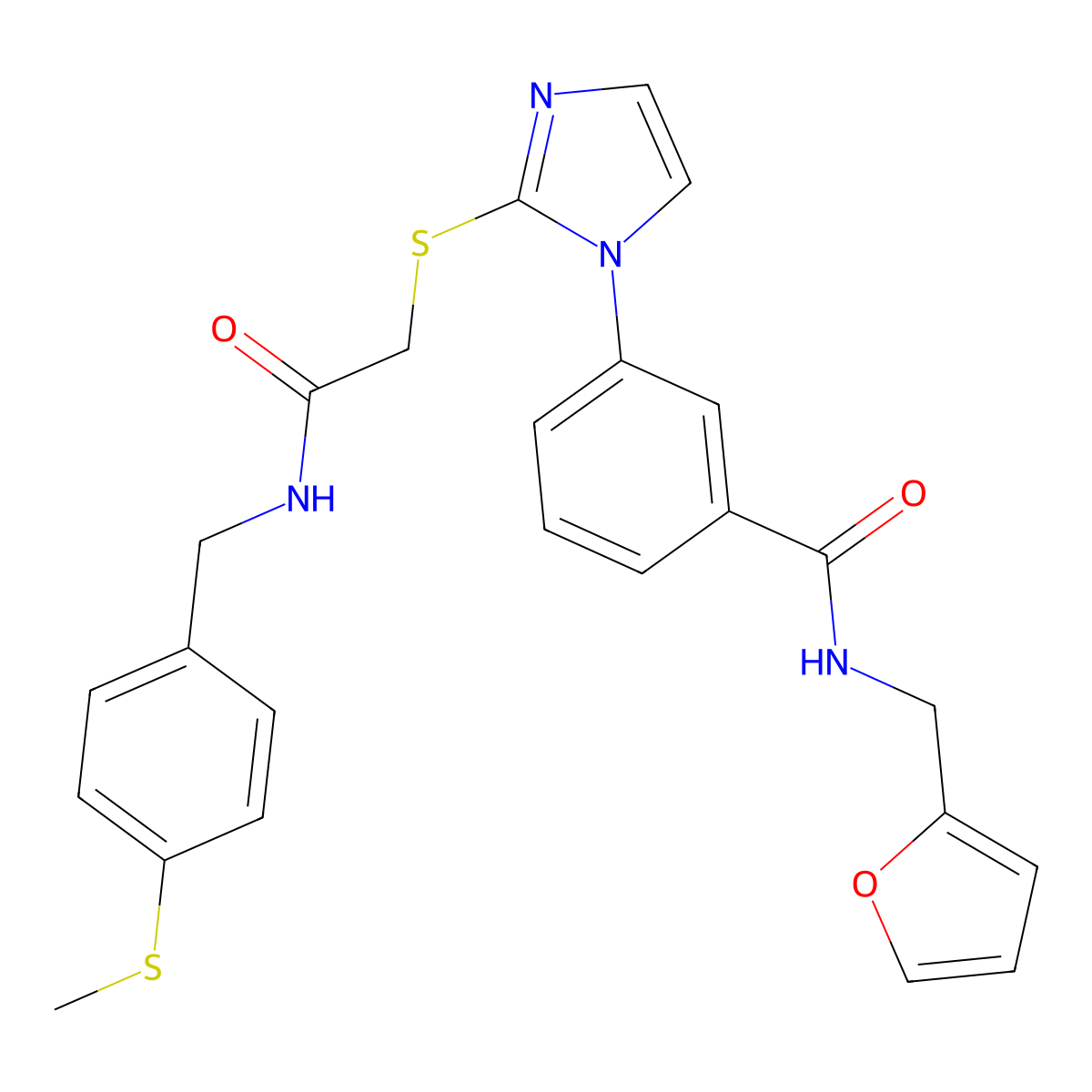 N-[(furan-2-yl)methyl]-3-(2-{[({[4-(methylsulfanyl)phenyl]methyl}carbamoyl)methyl]sulfanyl}-1H-imidazol-1-yl)benzamide molecular structure, CAS 1115440-68-0