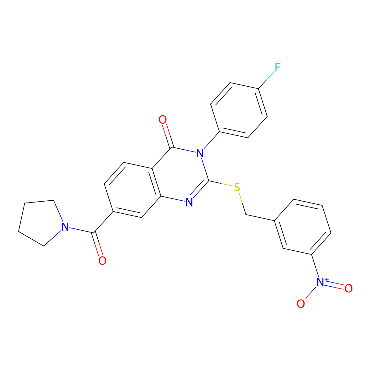 3-(4-fluorophenyl)-2-((3-nitrobenzyl)thio)-7-(pyrrolidine-1-carbonyl)quinazolin-4(3H)-one molecular structure, CAS 1115452-70-4