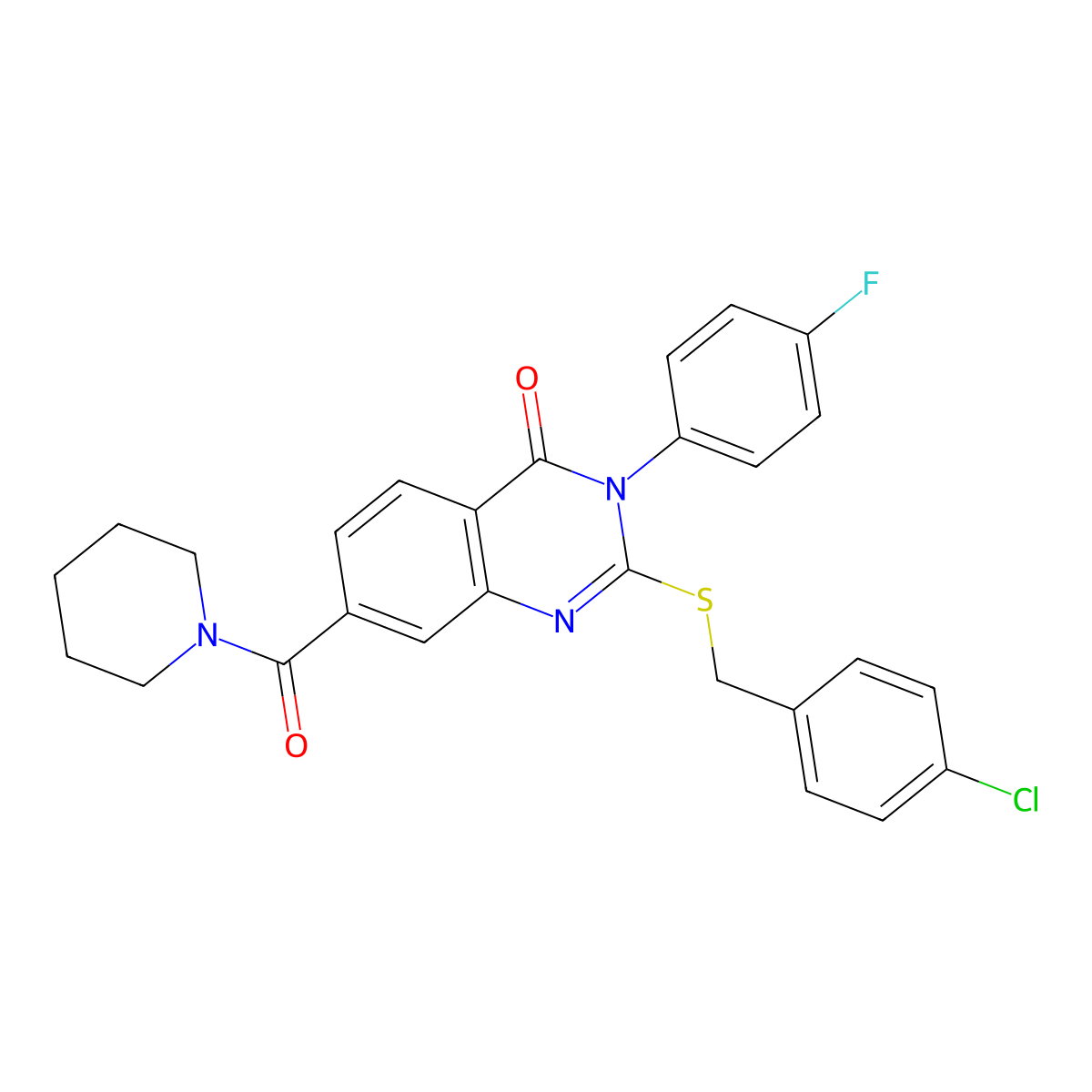 2-[(4-chlorobenzyl)thio]-3-(4-fluorophenyl)-7-(piperidin-1-ylcarbonyl)quinazolin-4(3H)-one molecular structure, CAS 1115452-81-7