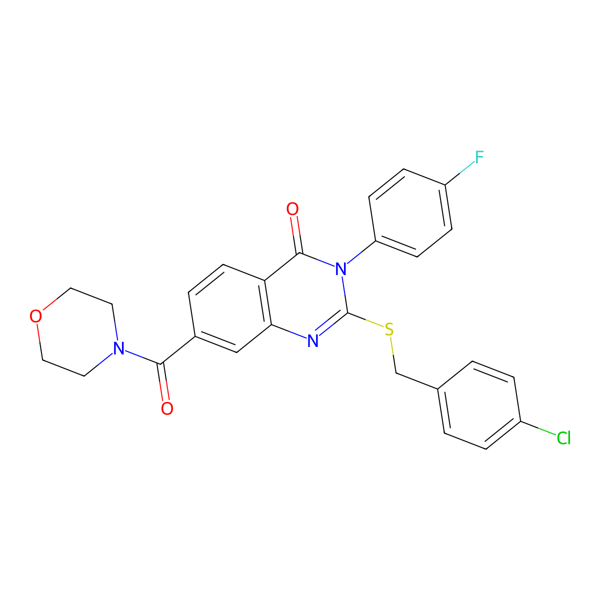 2-[(4-chlorobenzyl)thio]-3-(4-fluorophenyl)-7-(morpholin-4-ylcarbonyl)quinazolin-4(3H)-one molecular structure, CAS 1115452-98-6