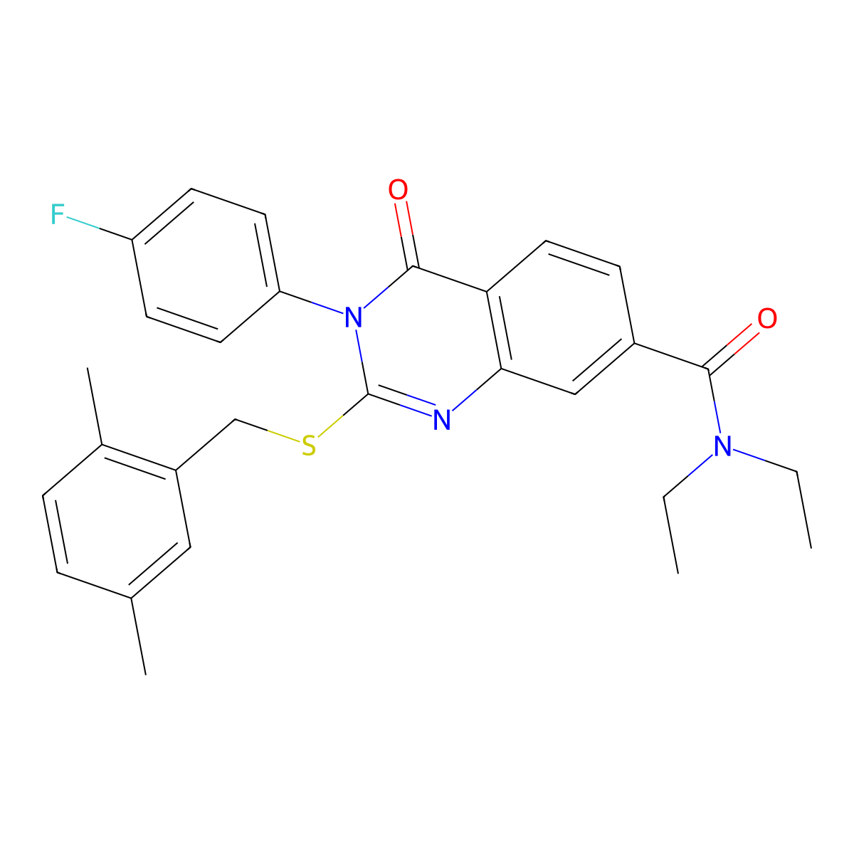 2-((2,5-dimethylbenzyl)thio)-N,N-diethyl-3-(4-fluorophenyl)-4-oxo-3,4-dihydroquinazoline-7-carboxamide molecular structure, CAS 1115453-06-9