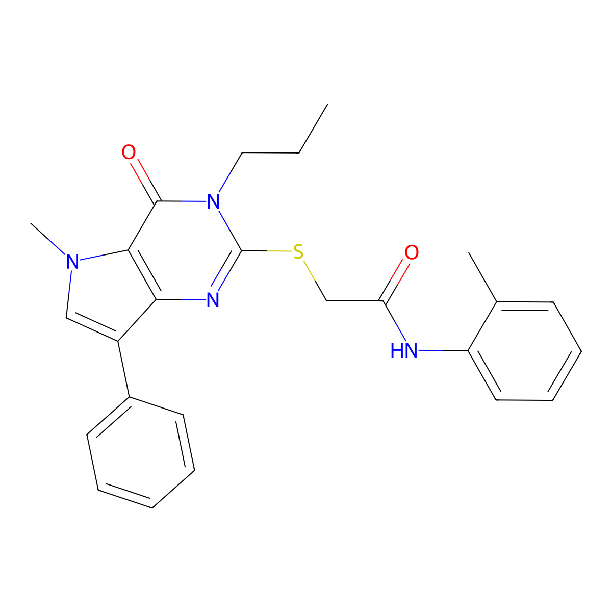 2-((5-methyl-4-oxo-7-phenyl-3-propyl-4,5-dihydro-3H-pyrrolo[3,2-d]pyrimidin-2-yl)thio)-N-(o-tolyl)acetamide molecular structure, CAS 1115457-94-7