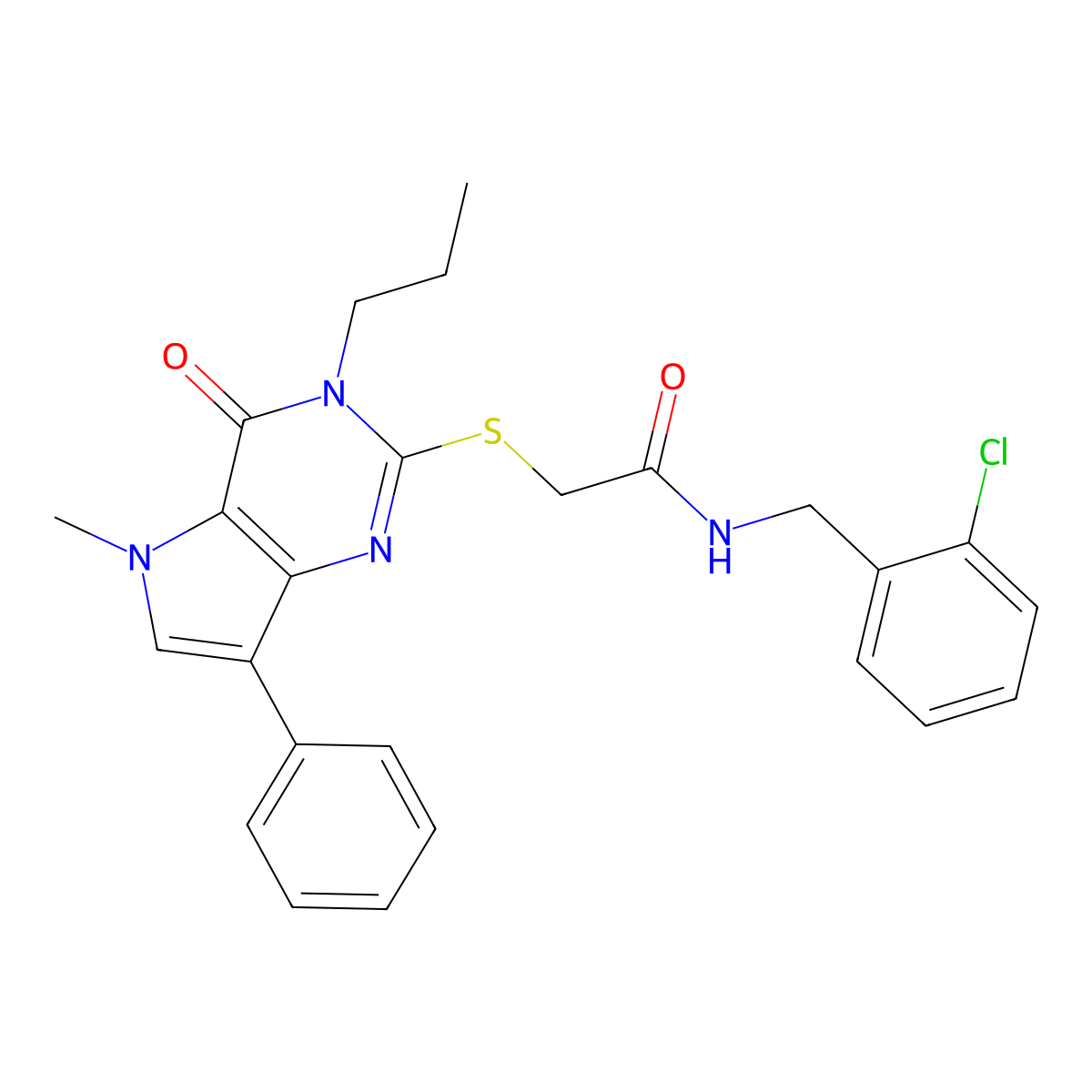 N-(2-chlorobenzyl)-2-((5-methyl-4-oxo-7-phenyl-3-propyl-4,5-dihydro-3H-pyrrolo[3,2-d]pyrimidin-2-yl)thio)acetamide molecular structure, CAS 1115458-11-1