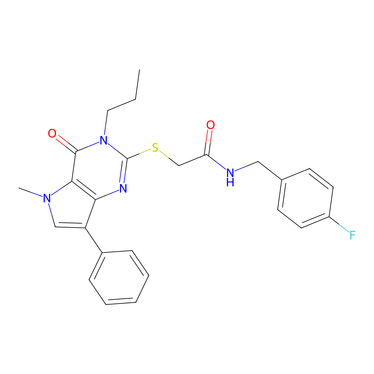 N-(4-fluorobenzyl)-2-((5-methyl-4-oxo-7-phenyl-3-propyl-4,5-dihydro-3H-pyrrolo[3,2-d]pyrimidin-2-yl)thio)acetamide molecular structure, CAS 1115458-12-2