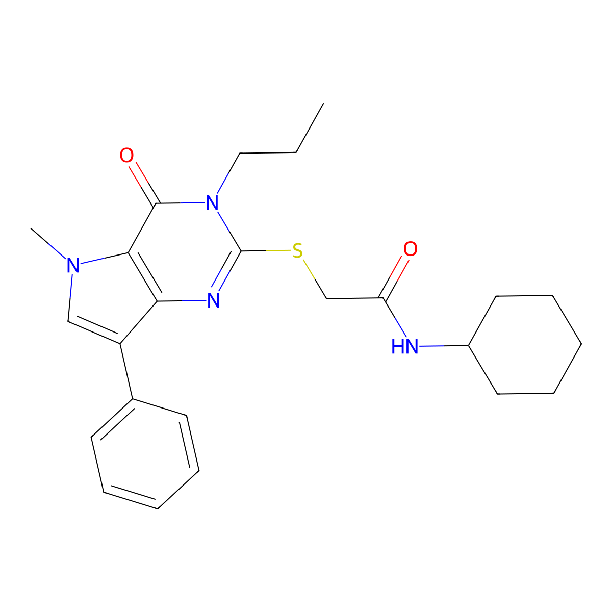 N-cyclohexyl-2-({5-methyl-4-oxo-7-phenyl-3-propyl-3H,4H,5H-pyrrolo[3,2-d]pyrimidin-2-yl}sulfanyl)acetamide molecular structure, CAS 1115458-15-5