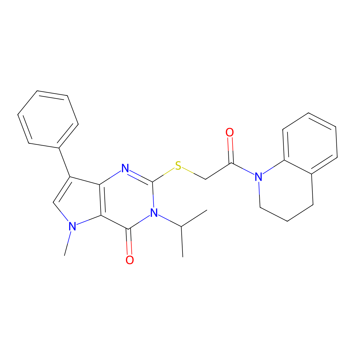 5-methyl-2-{[2-oxo-2-(1,2,3,4-tetrahydroquinolin-1-yl)ethyl]sulfanyl}-7-phenyl-3-(propan-2-yl)-3H,4H,5H-pyrrolo[3,2-d]pyrimidin-4-one molecular structure, CAS 1115458-30-4
