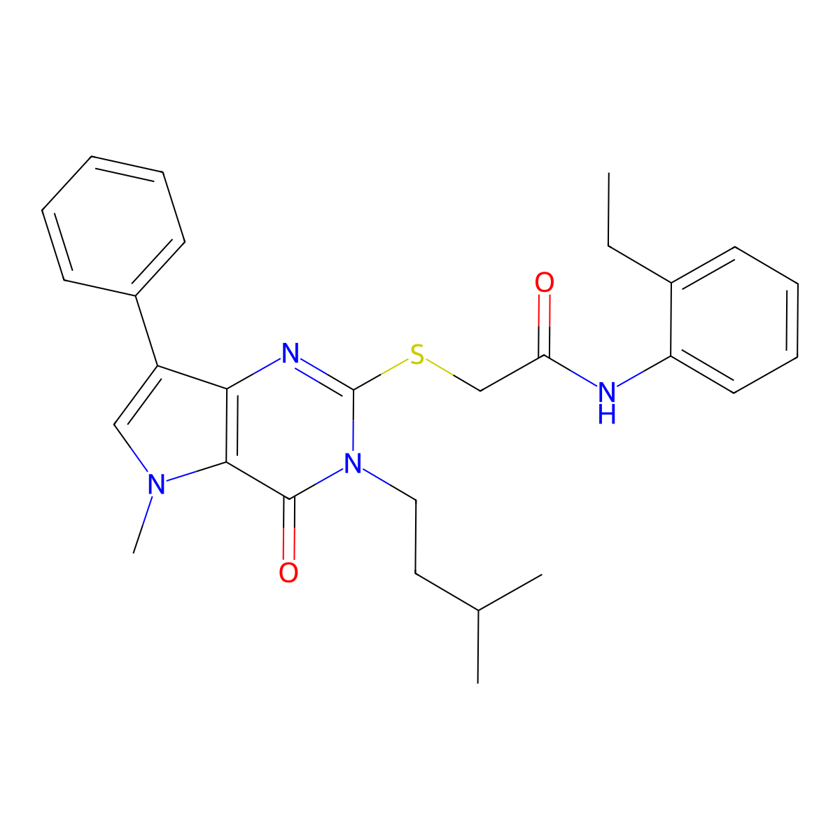 N-(2-ethylphenyl)-2-((3-isopentyl-5-methyl-4-oxo-7-phenyl-4,5-dihydro-3H-pyrrolo[3,2-d]pyrimidin-2-yl)thio)acetamide molecular structure, CAS 1115458-34-8