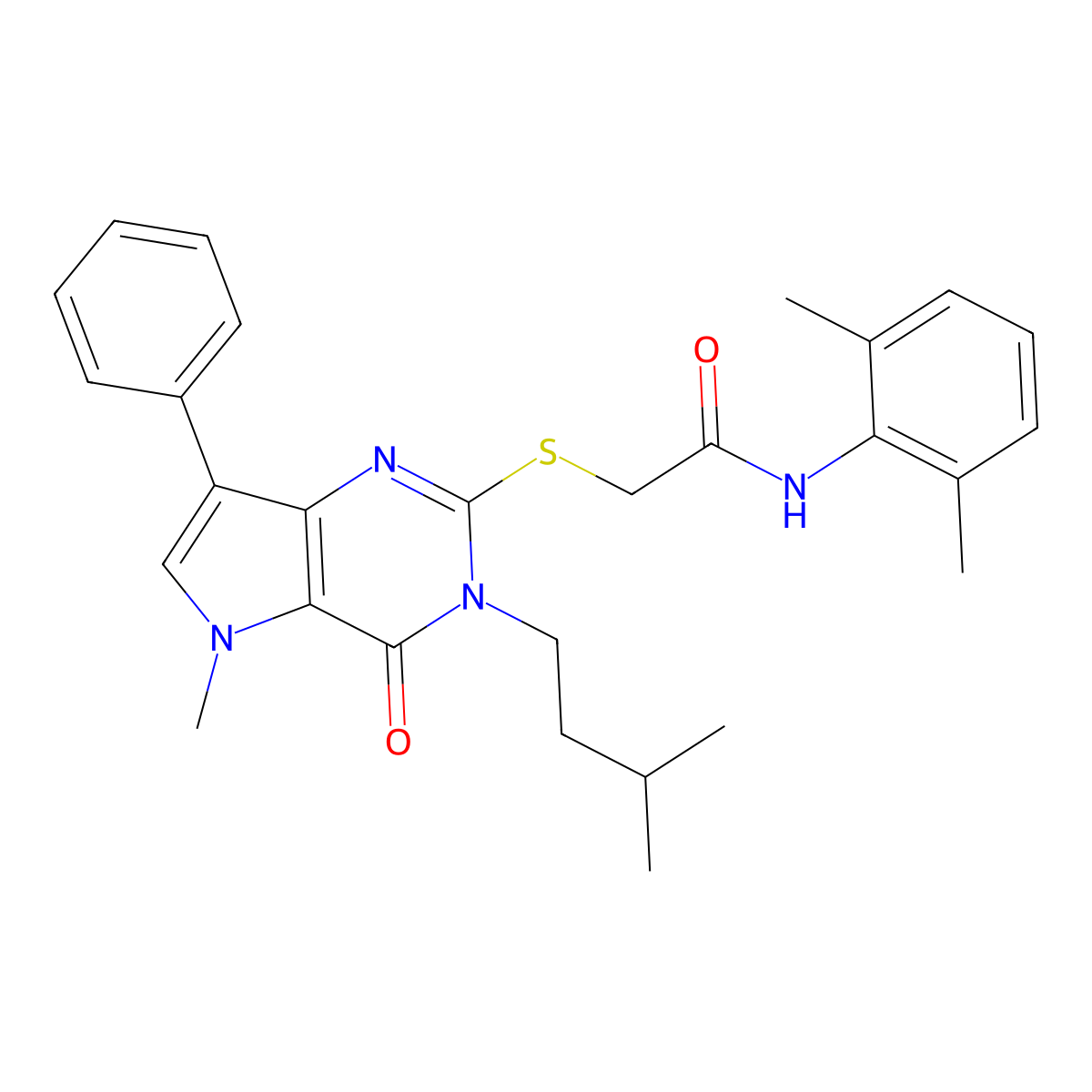 N-(2,6-dimethylphenyl)-2-((3-isopentyl-5-methyl-4-oxo-7-phenyl-4,5-dihydro-3H-pyrrolo[3,2-d]pyrimidin-2-yl)thio)acetamide molecular structure, CAS 1115458-38-2