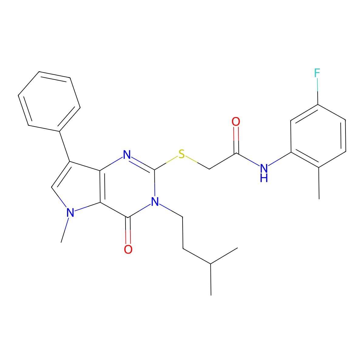 N-(5-fluoro-2-methylphenyl)-2-{[5-methyl-3-(3-methylbutyl)-4-oxo-7-phenyl-3H,4H,5H-pyrrolo[3,2-d]pyrimidin-2-yl]sulfanyl}acetamide molecular structure, CAS 1115458-39-3