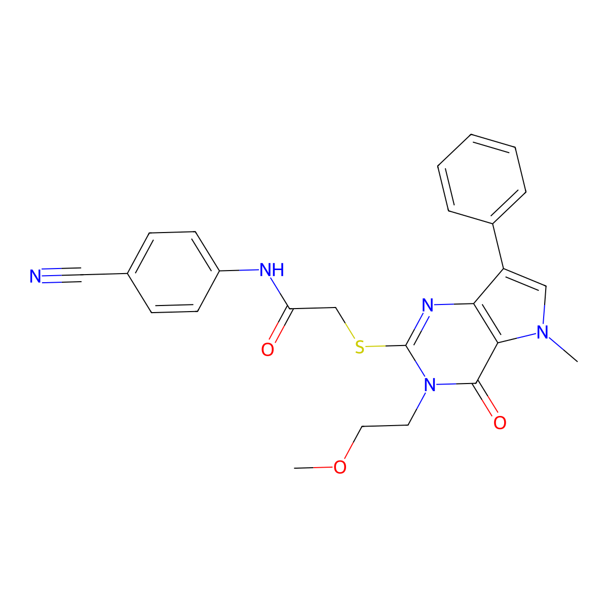 N-(4-cyanophenyl)-2-((3-(2-methoxyethyl)-5-methyl-4-oxo-7-phenyl-4,5-dihydro-3H-pyrrolo[3,2-d]pyrimidin-2-yl)thio)acetamide molecular structure, CAS 1115458-40-6