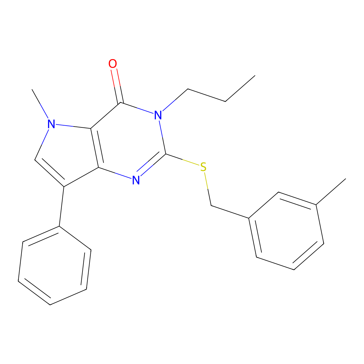 5-methyl-2-((3-methylbenzyl)thio)-7-phenyl-3-propyl-3H-pyrrolo[3,2-d]pyrimidin-4(5H)-one molecular structure, CAS 1115458-52-0