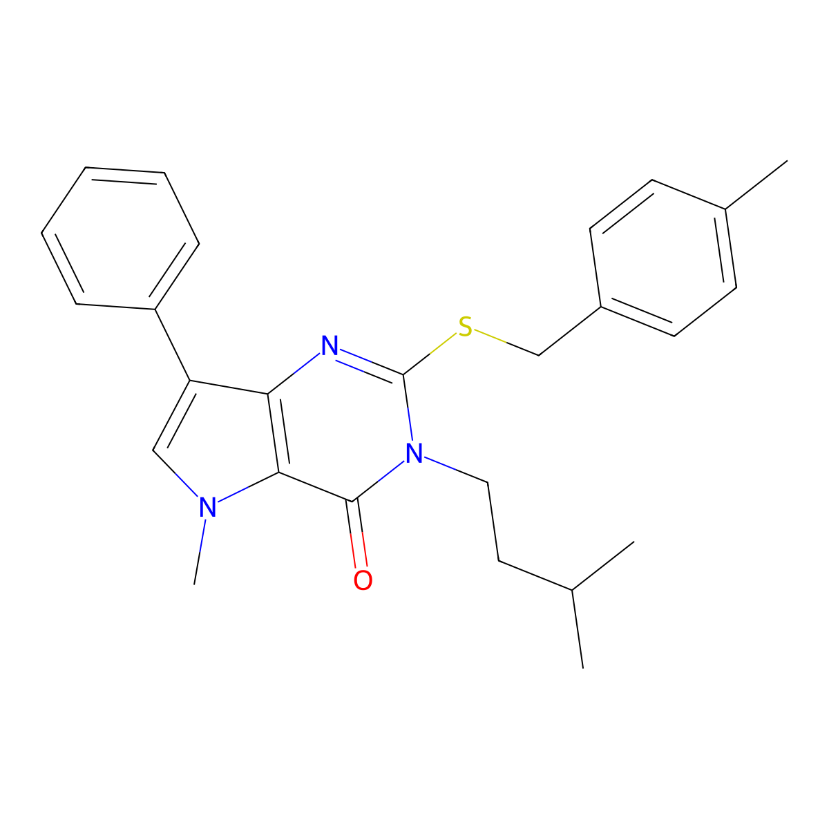 3-isopentyl-5-methyl-2-((4-methylbenzyl)thio)-7-phenyl-3H-pyrrolo[3,2-d]pyrimidin-4(5H)-one molecular structure, CAS 1115458-91-7