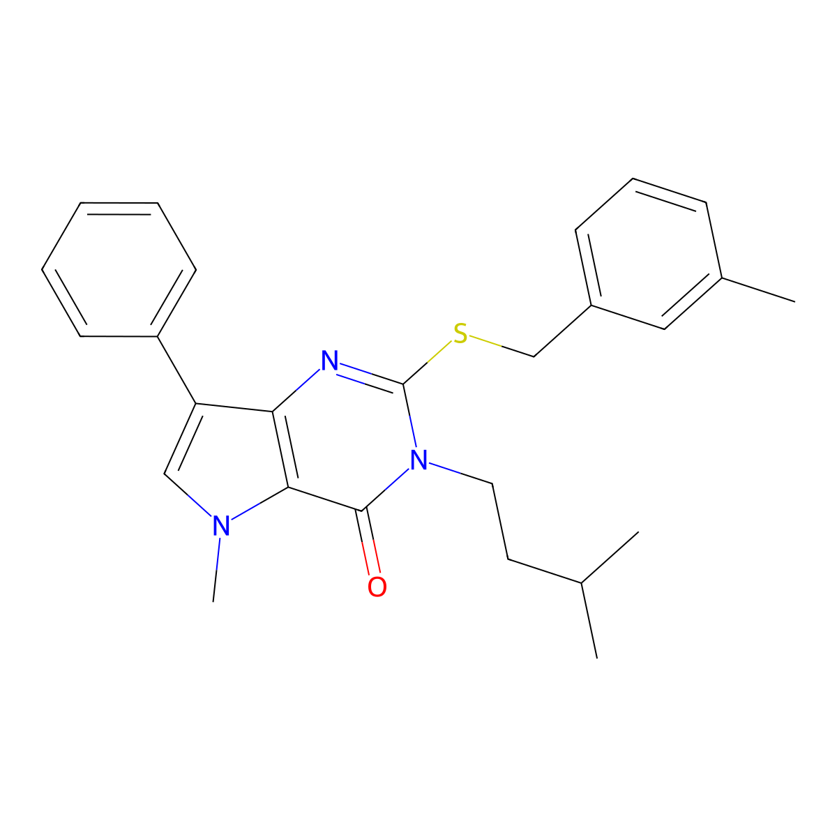 3-isopentyl-5-methyl-2-((3-methylbenzyl)thio)-7-phenyl-3H-pyrrolo[3,2-d]pyrimidin-4(5H)-one molecular structure, CAS 1115458-93-9