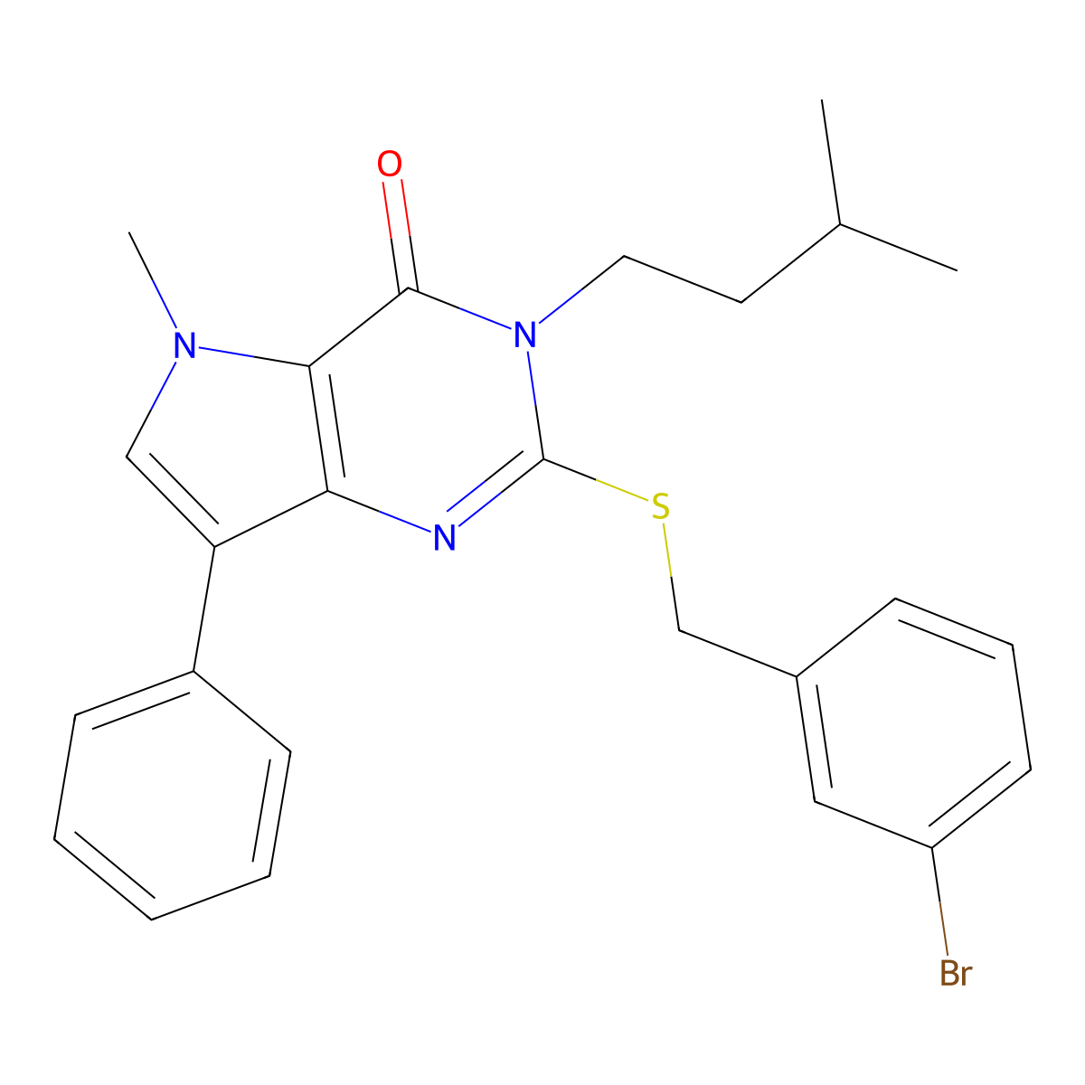 2-((3-bromobenzyl)thio)-3-isopentyl-5-methyl-7-phenyl-3H-pyrrolo[3,2-d]pyrimidin-4(5H)-one molecular structure, CAS 1115458-97-3