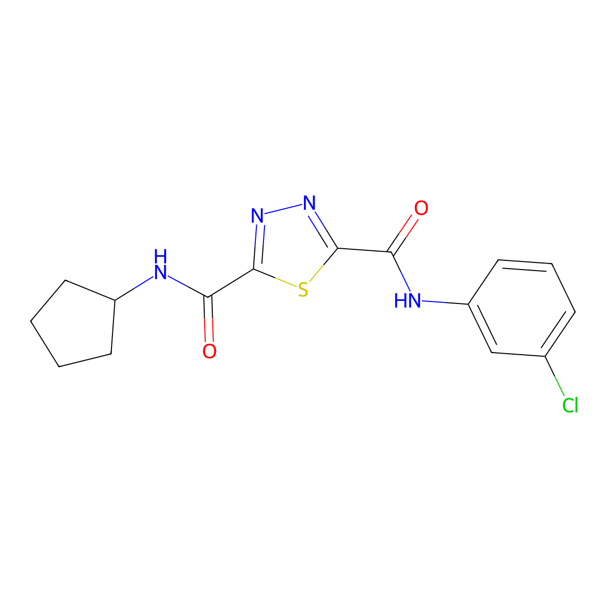 N2-(3-chlorophenyl)-N5-cyclopentyl-1,3,4-thiadiazole-2,5-dicarboxamide molecular structure, CAS 1115466-08-4