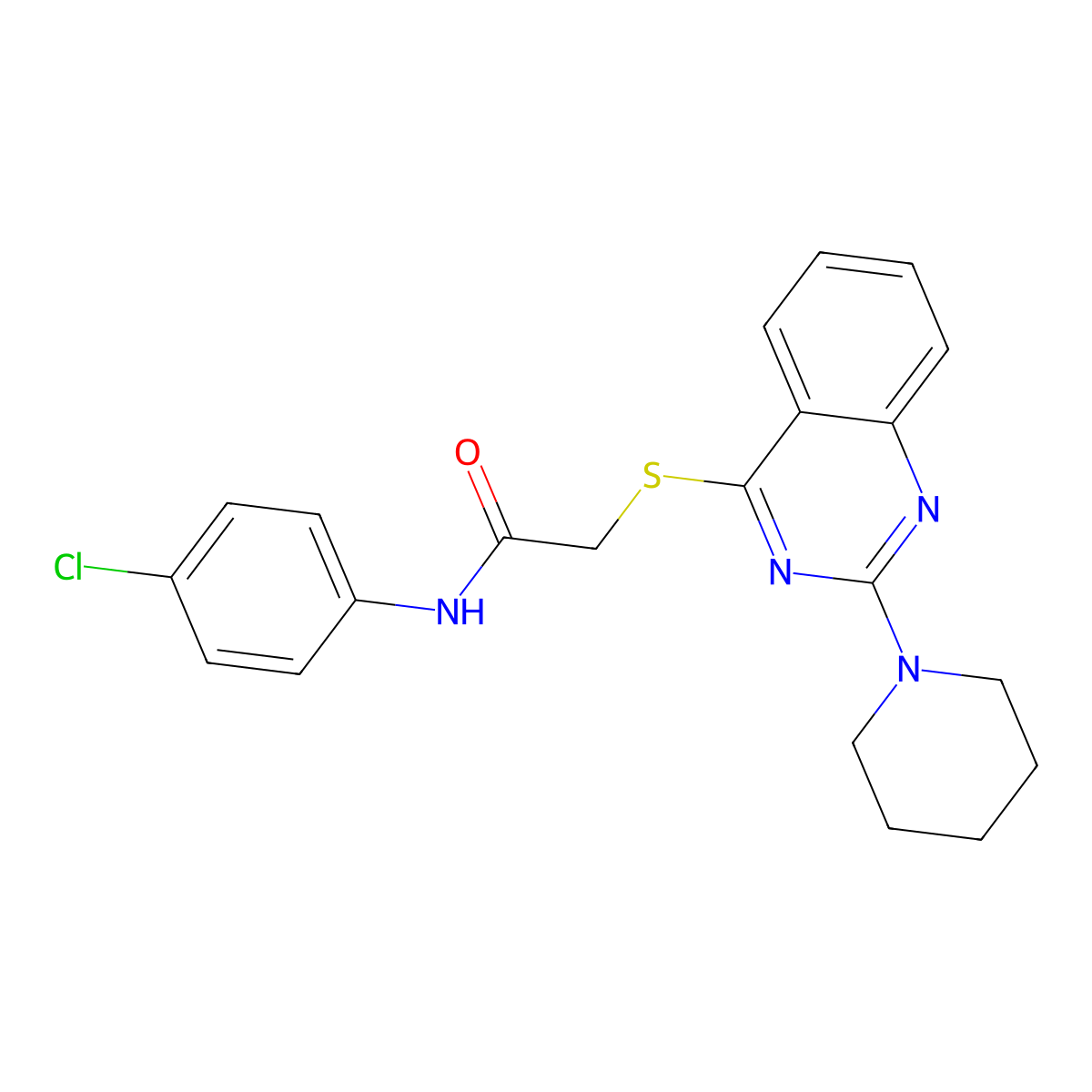N-(4-chlorophenyl)-2-[(2-piperidin-1-ylquinazolin-4-yl)thio]acetamide molecular structure, CAS 1115469-84-5