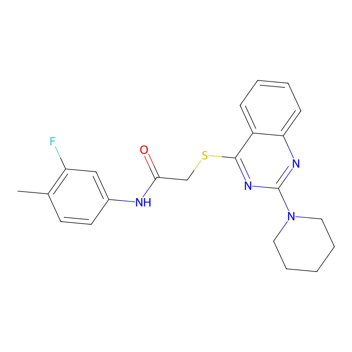 N-(3-fluoro-4-methylphenyl)-2-((2-(piperidin-1-yl)quinazolin-4-yl)thio)acetamide molecular structure, CAS 1115469-88-9
