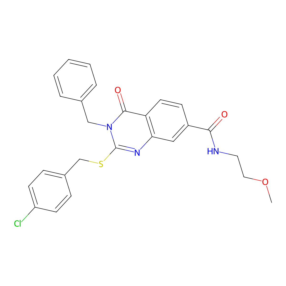 3-benzyl-2-((4-chlorobenzyl)thio)-N-(2-methoxyethyl)-4-oxo-3,4-dihydroquinazoline-7-carboxamide molecular structure, CAS 1115485-22-7