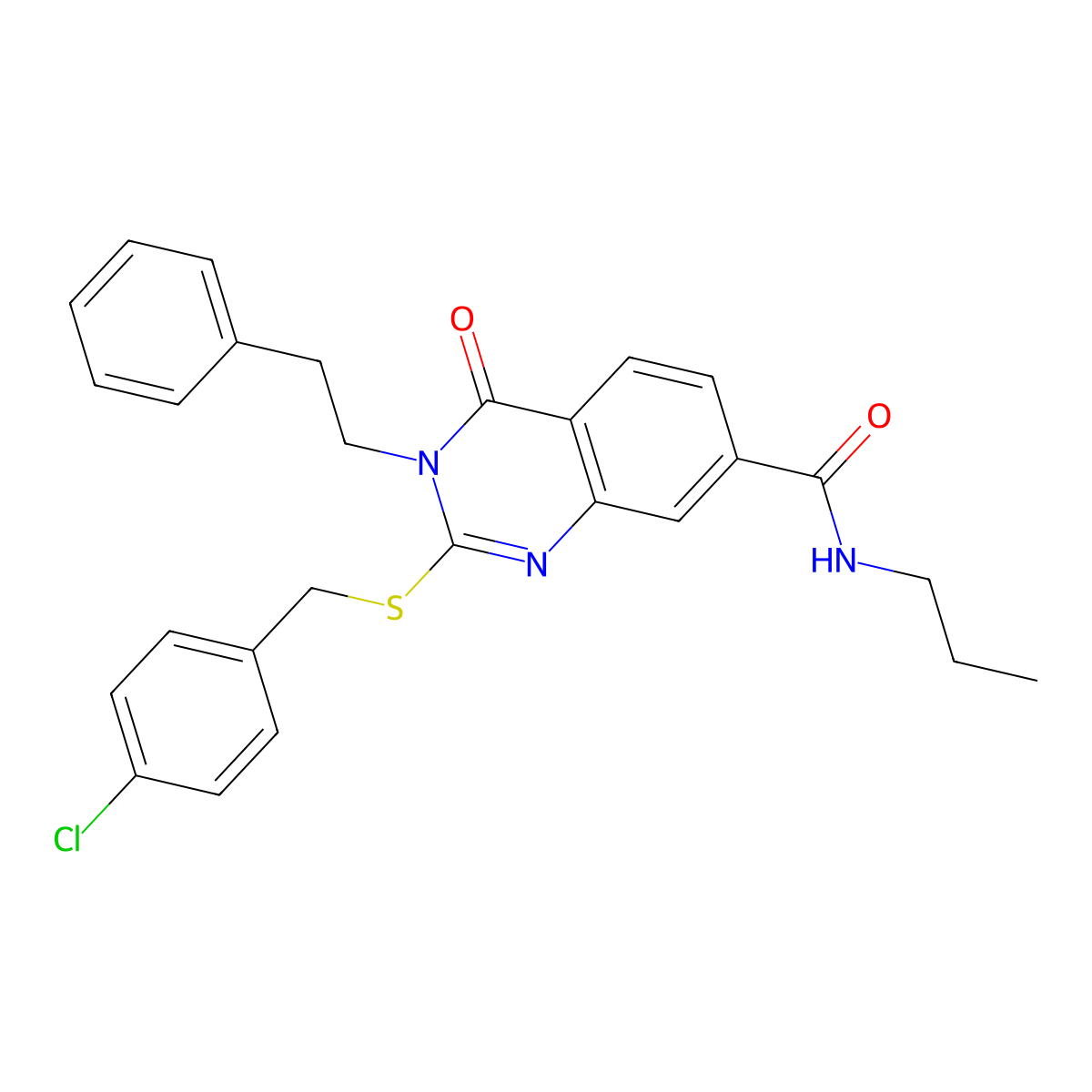 2-((4-chlorobenzyl)thio)-4-oxo-3-phenethyl-N-propyl-3,4-dihydroquinazoline-7-carboxamide molecular structure, CAS 1115485-53-4