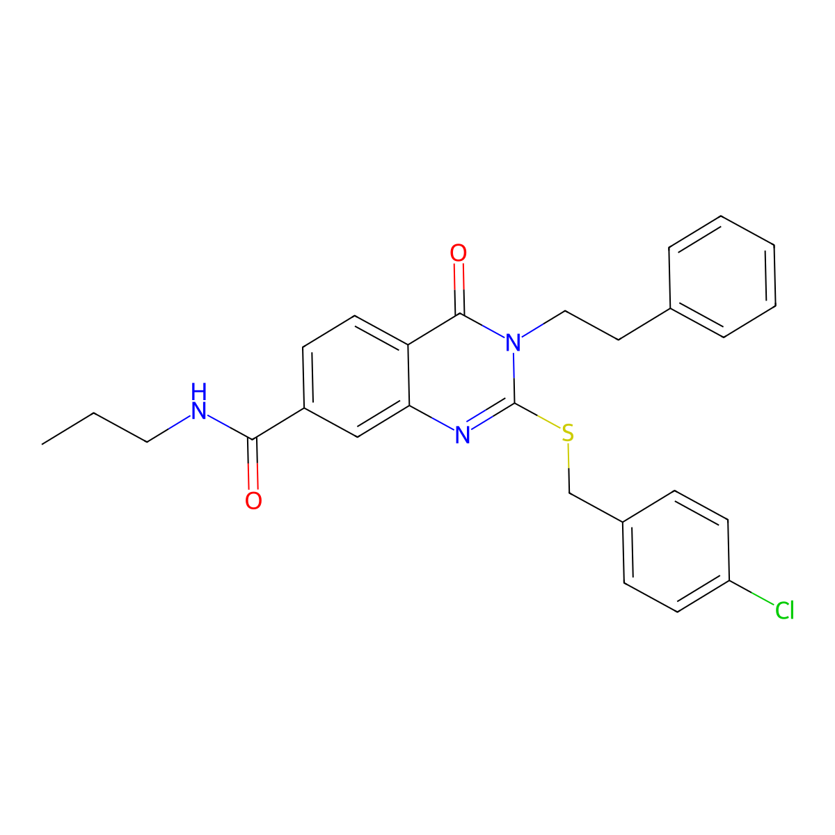 2-((4-chlorobenzyl)thio)-4-oxo-3-phenethyl-N-propyl-3,4-dihydroquinazoline-7-carboxamide molecular structure, CAS 1115485-53-4