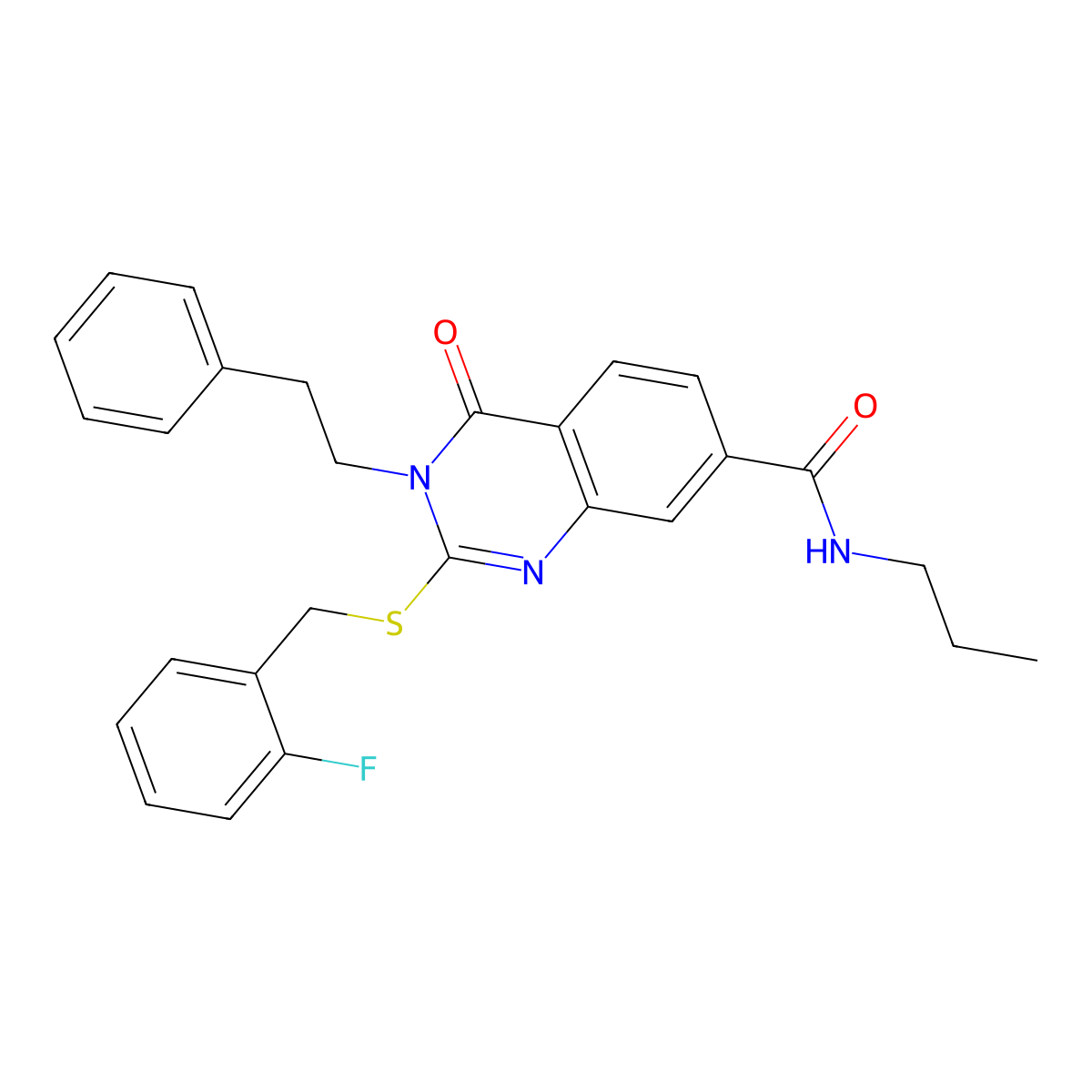 2-((2-fluorobenzyl)thio)-4-oxo-3-phenethyl-N-propyl-3,4-dihydroquinazoline-7-carboxamide molecular structure, CAS 1115485-55-6