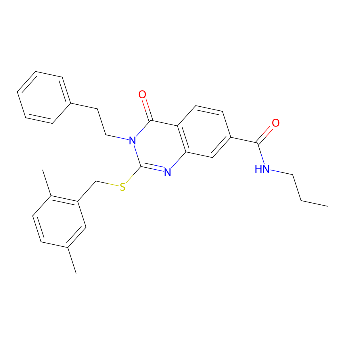 2-((2,5-dimethylbenzyl)thio)-4-oxo-3-phenethyl-N-propyl-3,4-dihydroquinazoline-7-carboxamide molecular structure, CAS 1115485-60-3