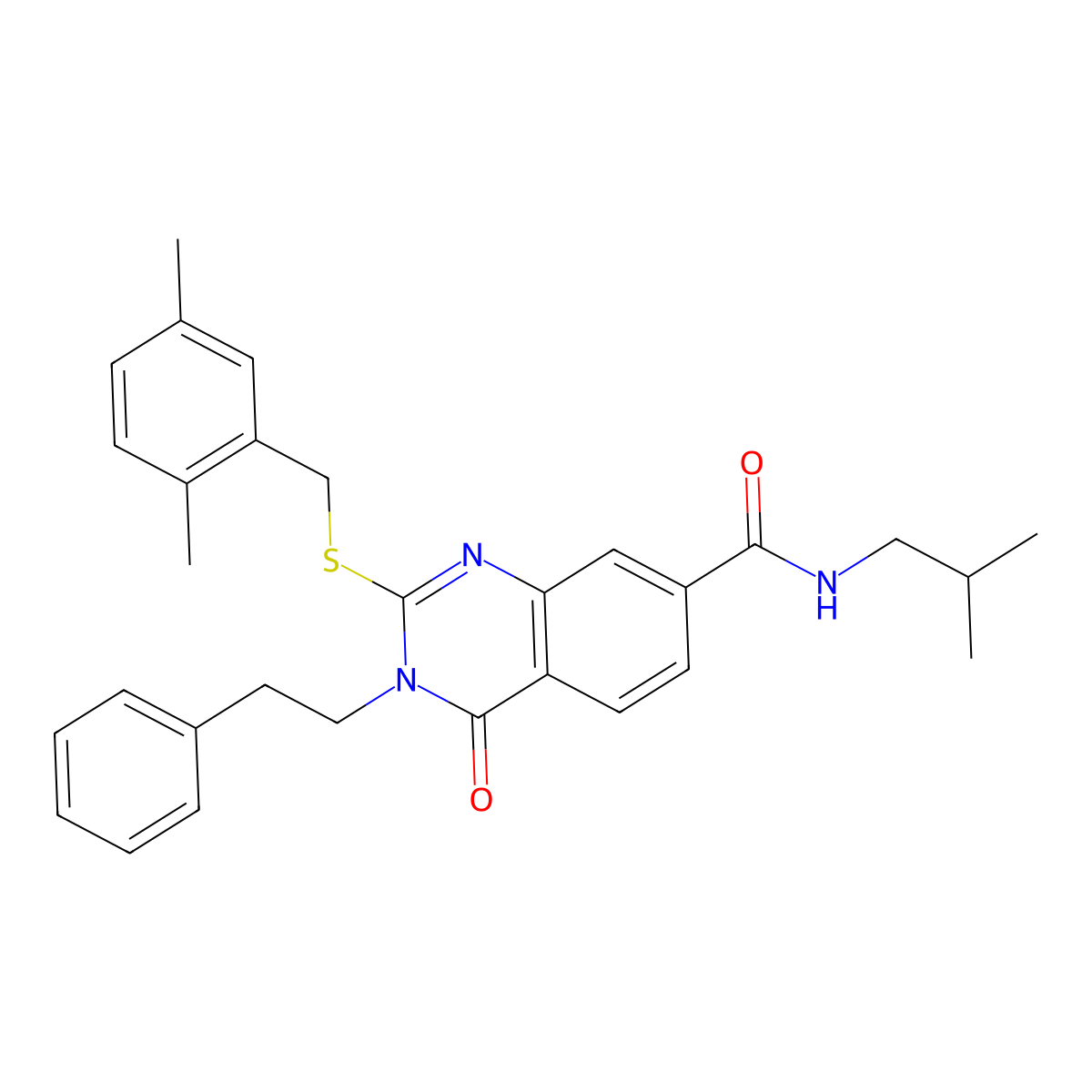 2-((2,5-dimethylbenzyl)thio)-N-isobutyl-4-oxo-3-phenethyl-3,4-dihydroquinazoline-7-carboxamide molecular structure, CAS 1115485-94-3