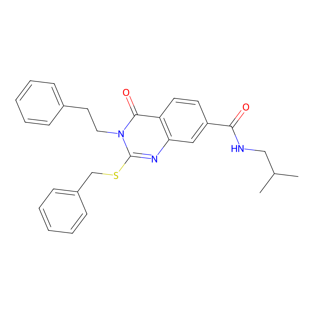 2-(benzylthio)-N-isobutyl-4-oxo-3-phenethyl-3,4-dihydroquinazoline-7-carboxamide molecular structure, CAS 1115485-96-5