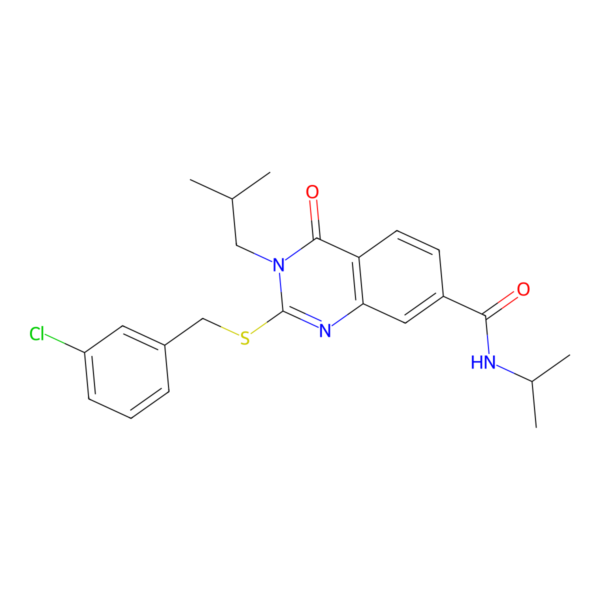 2-((3-chlorobenzyl)thio)-3-isobutyl-N-isopropyl-4-oxo-3,4-dihydroquinazoline-7-carboxamide molecular structure, CAS 1115486-27-5