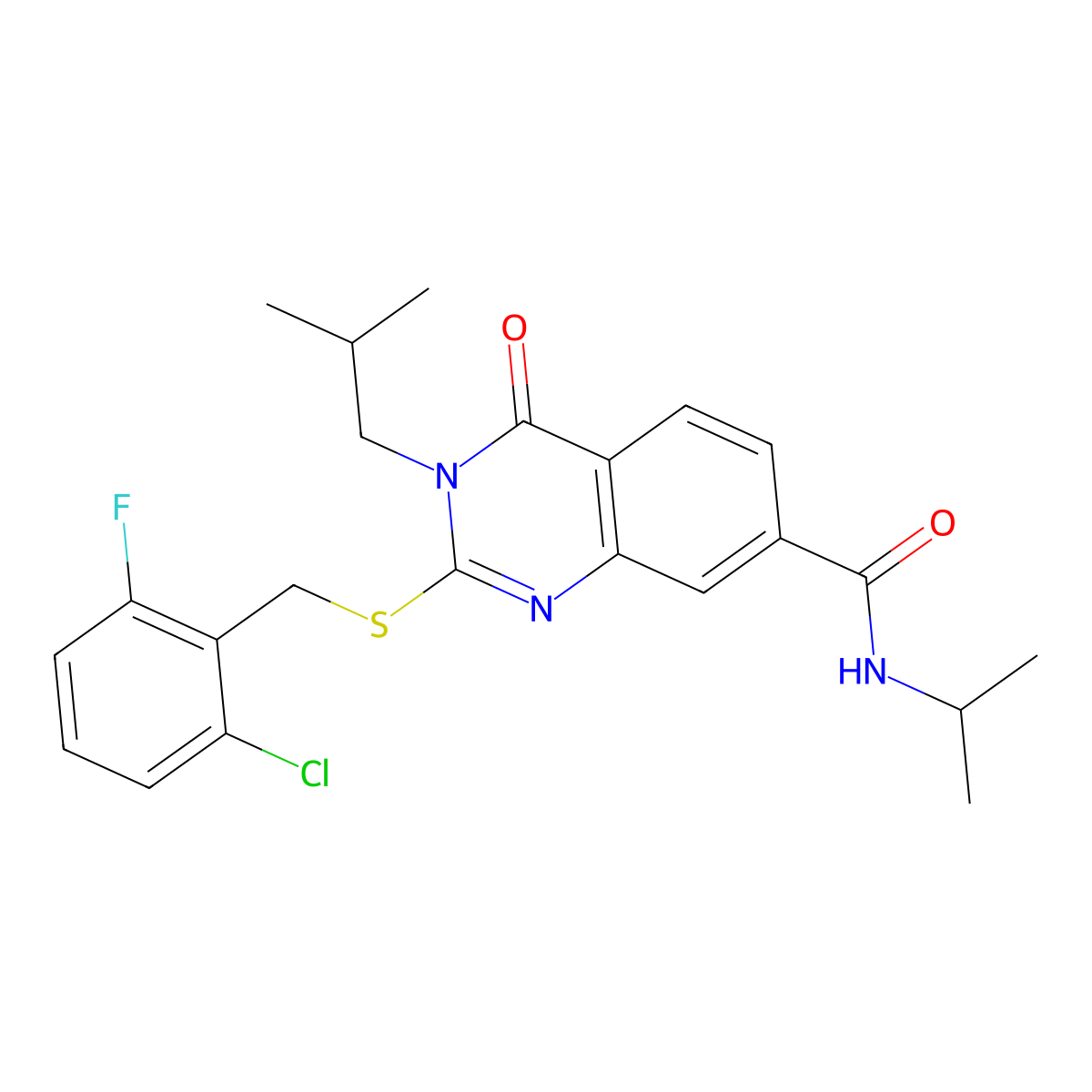 2-((2-chloro-6-fluorobenzyl)thio)-3-isobutyl-N-isopropyl-4-oxo-3,4-dihydroquinazoline-7-carboxamide molecular structure, CAS 1115486-29-7