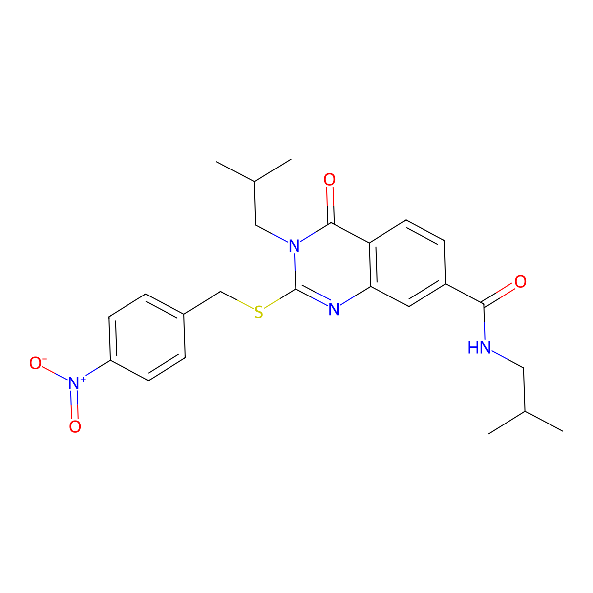 N,3-diisobutyl-2-((4-nitrobenzyl)thio)-4-oxo-3,4-dihydroquinazoline-7-carboxamide molecular structure, CAS 1115486-49-1