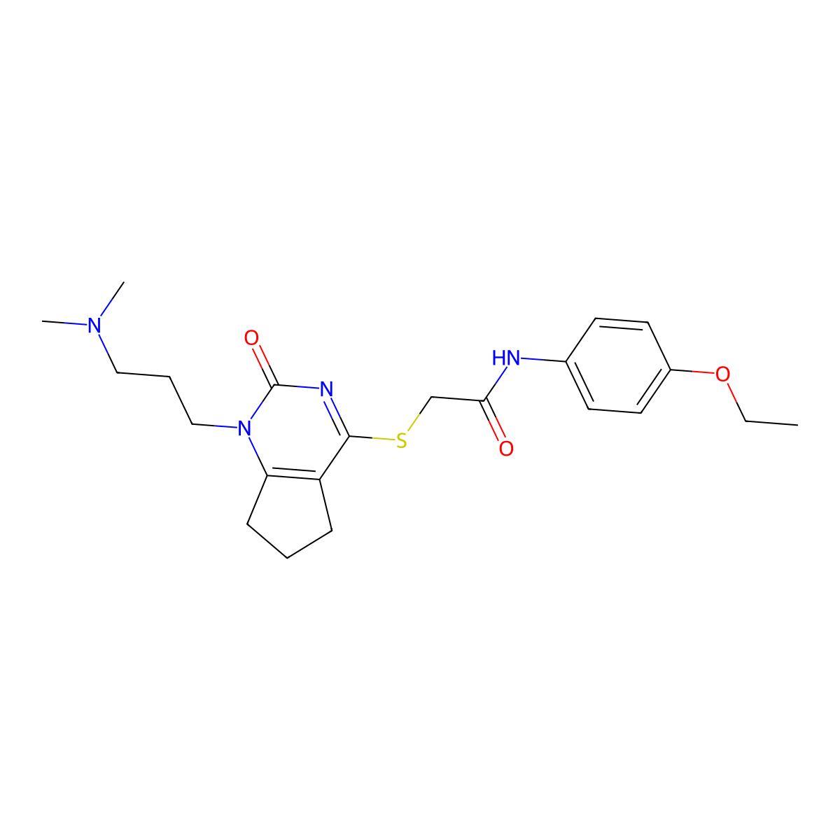 2-((1-(3-(dimethylamino)propyl)-2-oxo-2,5,6,7-tetrahydro-1H-cyclopenta[d]pyrimidin-4-yl)thio)-N-(4-ethoxyphenyl)acetamide molecular structure, CAS 1115506-62-1