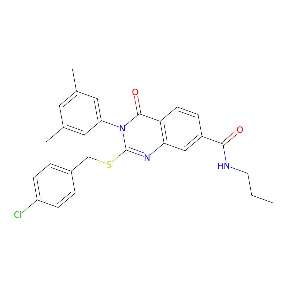 2-((4-chlorobenzyl)thio)-3-(3,5-dimethylphenyl)-4-oxo-N-propyl-3,4-dihydroquinazoline-7-carboxamide molecular structure, CAS 1115507-10-2
