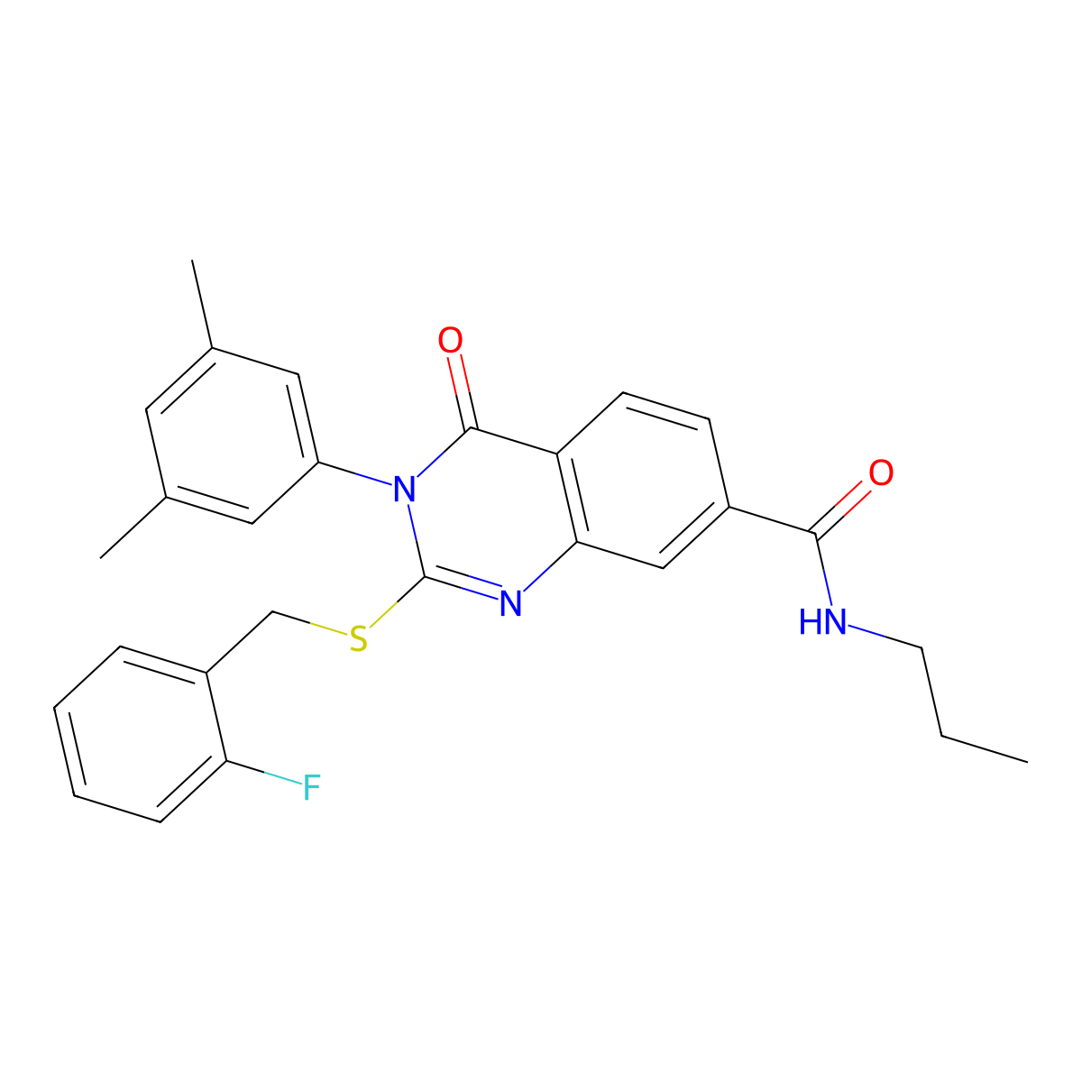 3-(3,5-dimethylphenyl)-2-((2-fluorobenzyl)thio)-4-oxo-N-propyl-3,4-dihydroquinazoline-7-carboxamide molecular structure, CAS 1115507-12-4
