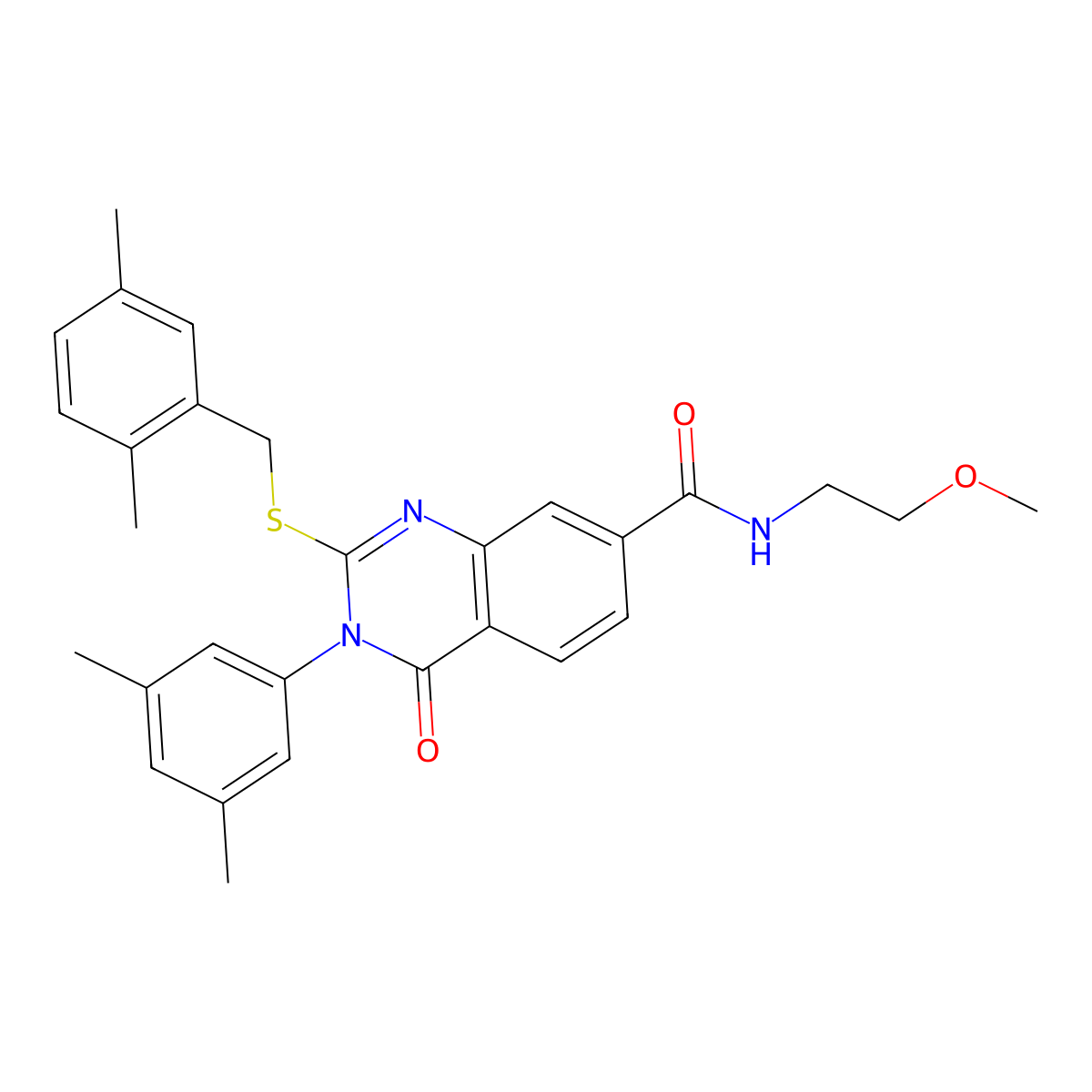 3-(3,5-dimethylphenyl)-2-{[(2,5-dimethylphenyl)methyl]sulfanyl}-N-(2-methoxyethyl)-4-oxo-3,4-dihydroquinazoline-7-carboxamide molecular structure, CAS 1115507-26-0