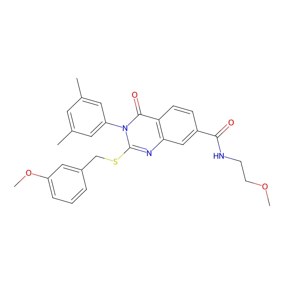 3-(3,5-dimethylphenyl)-N-(2-methoxyethyl)-2-{[(3-methoxyphenyl)methyl]sulfanyl}-4-oxo-3,4-dihydroquinazoline-7-carboxamide molecular structure, CAS 1115507-28-2